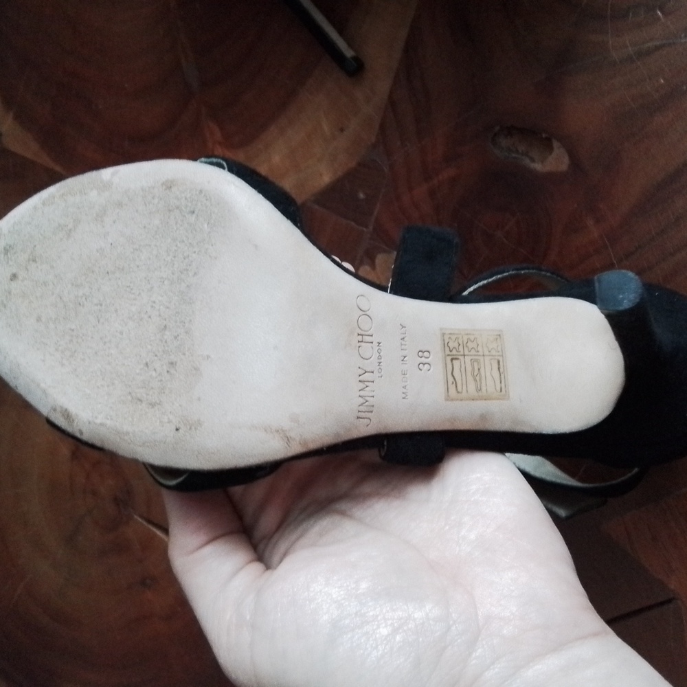 Jimmy Choo Louise Black Suede Strappy Heel Sz 8/38 - Picture 9 of 10